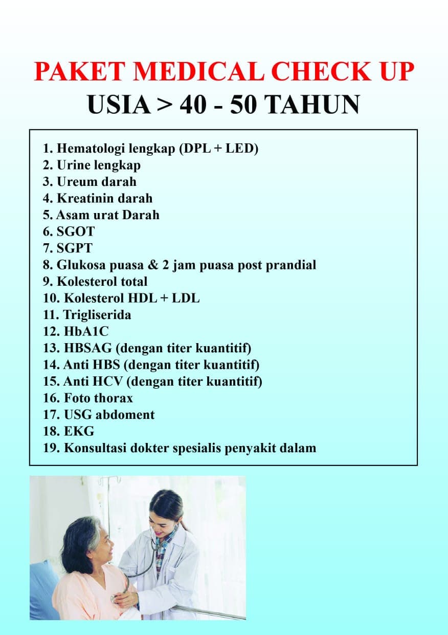 Daftar pemeriksaan paket usia di atas 40 sampai 50 tahun.