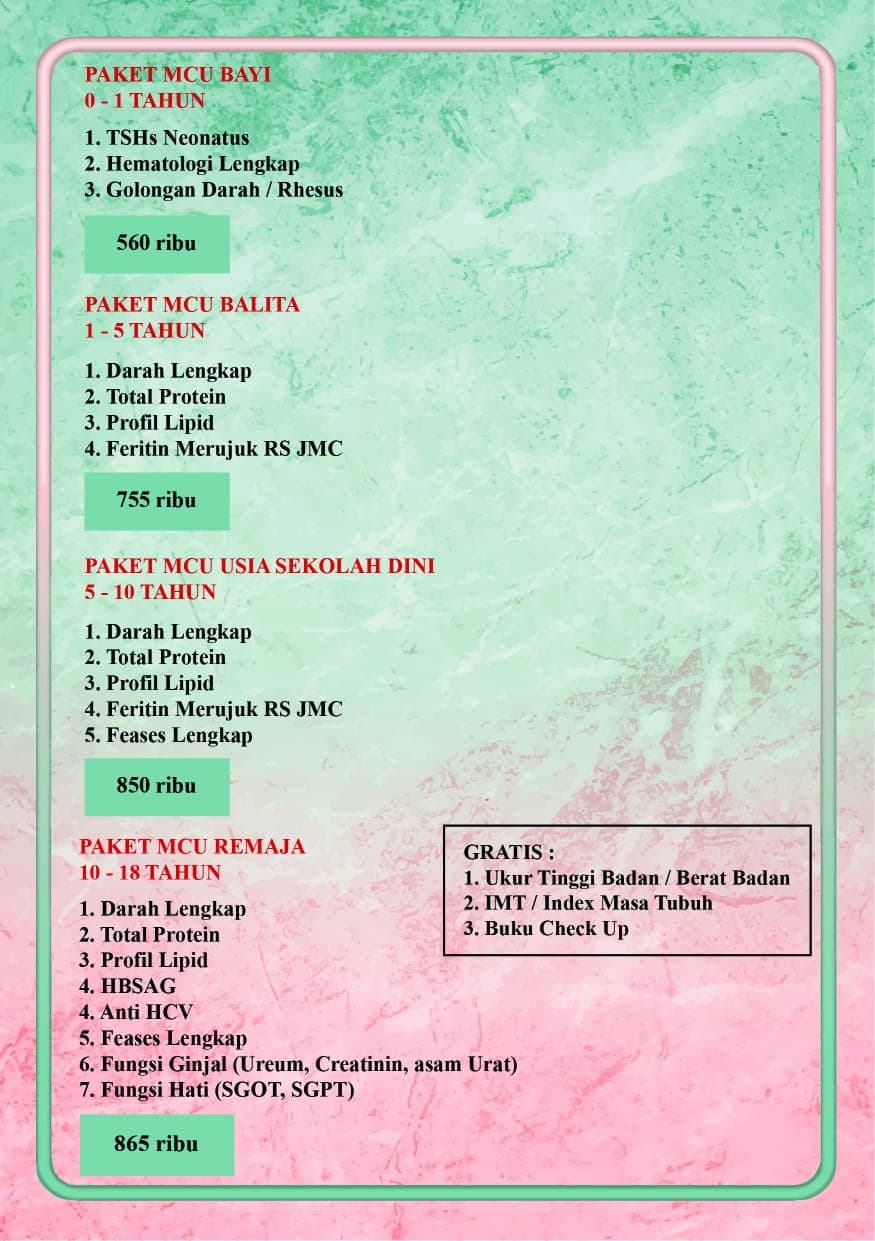 Poster paket MCU Anak RS JMC, lembar kedua.