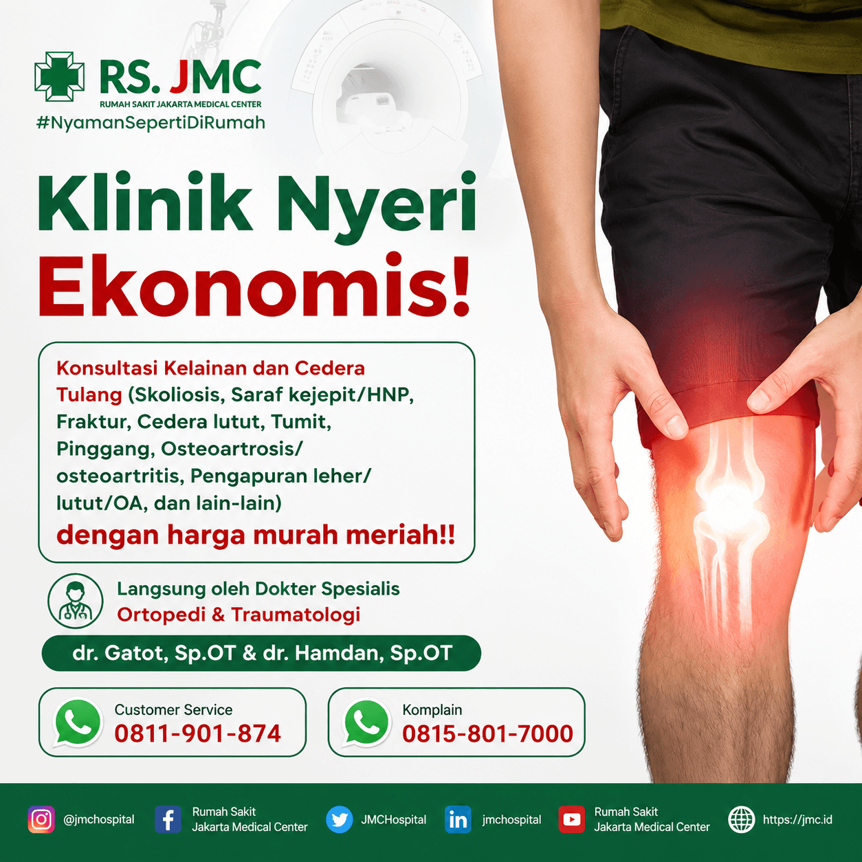 Poster layanan Klinik Nyeri RS Jakarta Medical Center.