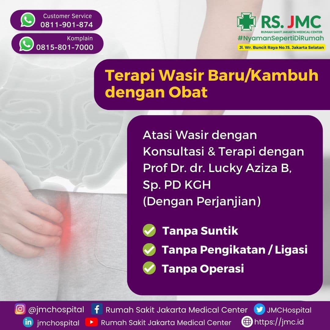 Poster layanan Terapi Wasir RS Jakarta Medical Center.